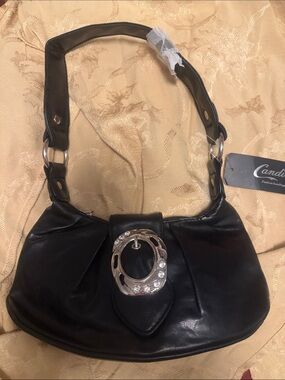 Candie's Black Shoulder Bag with Rhinestone Buckle Detail